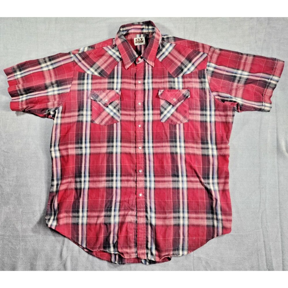 Ely Cattleman Shirt Mens XXL Red Plaid Pearl Snap Front Short Sleeve Western